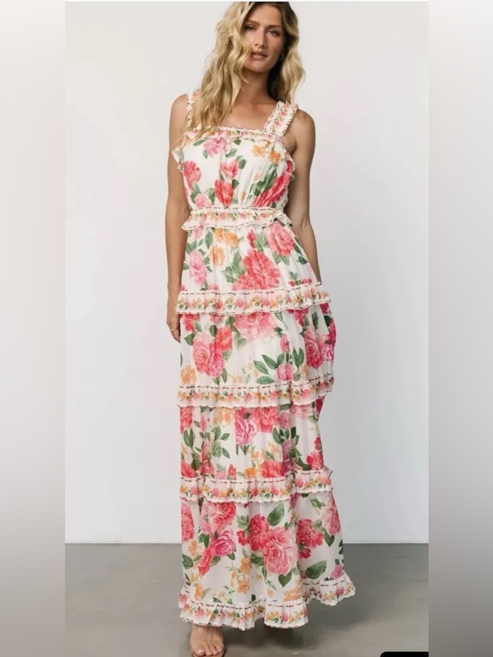 NEW Baltic Born Julieta Tiered Maxi Dress Floral Sleeveless Ruffle L NWOT